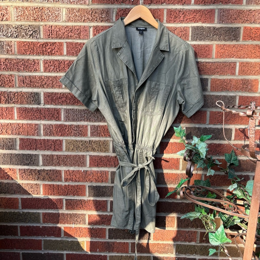 Express Chambray Olive Button Down Short Sleeve B… - image 1